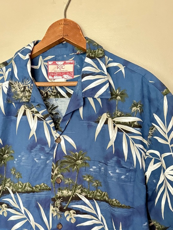 RJC Other - vintage RJC blue Hawaiian Aloha button down shirt tropical palm leaves XL EUC